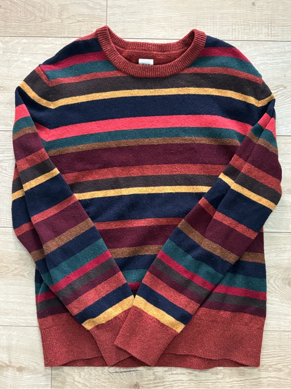 GAP Sweater Crazy Stripe Colorful Fall Crewneck Sweater Merino Wool Blend